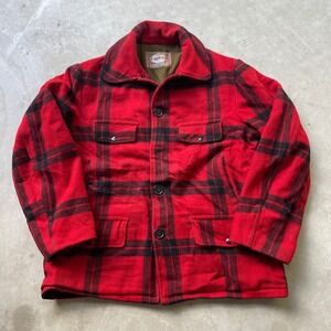 VTG‎ Carters HW Carter & Sons Wool Hunting Jacket Red Buffalo Plaid Game Pouch